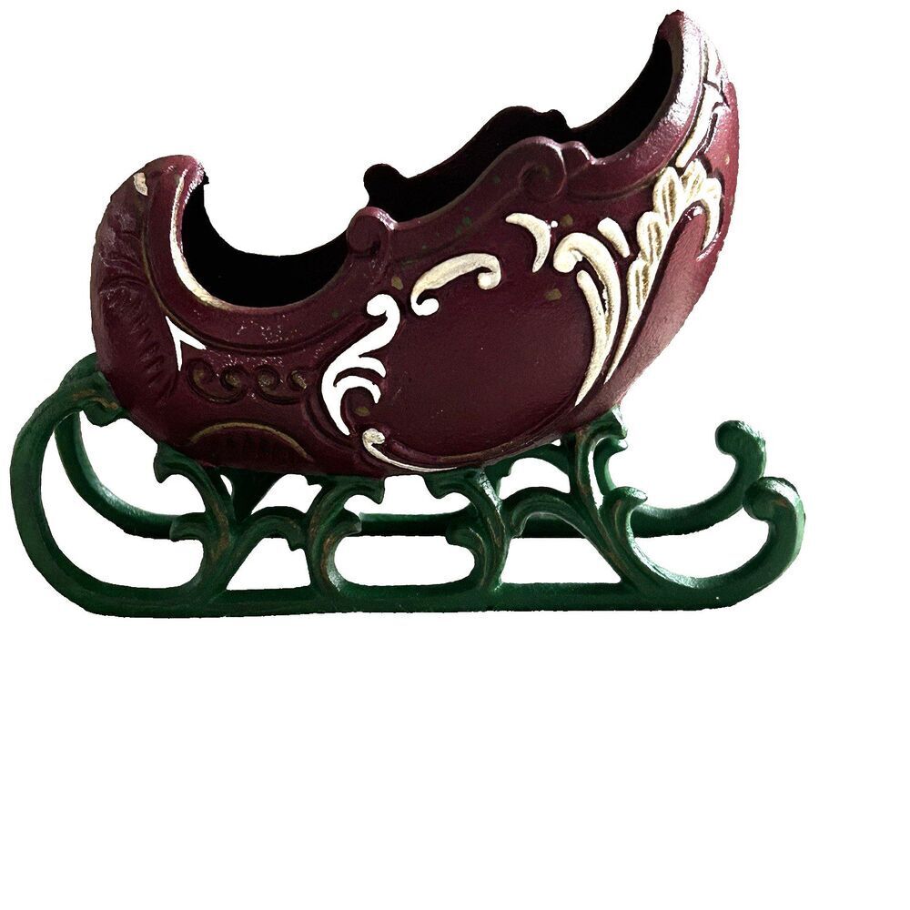 Vintage Cast Iron Painted Sleigh Decorative Santa Christmas Holidays Retro